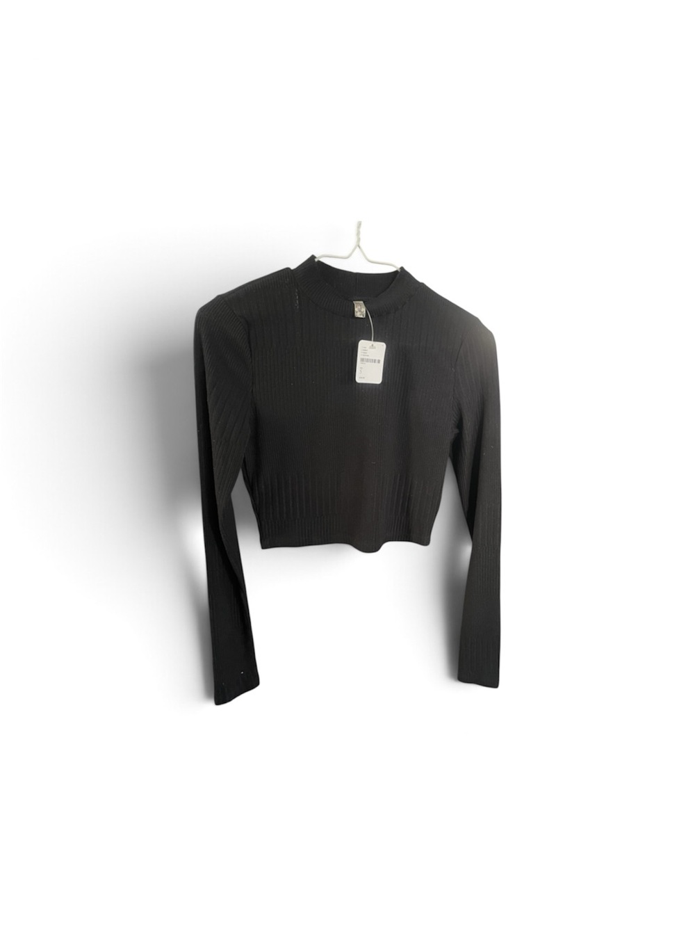 Free People Black Ribbed Cropped Long-Sleeve Top